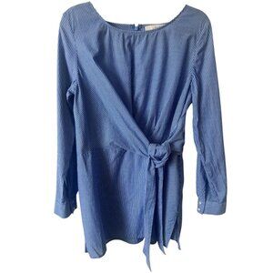 Loft Blue White Stripe Back Zip Side Vents Front Tie Tunic Top Size 12